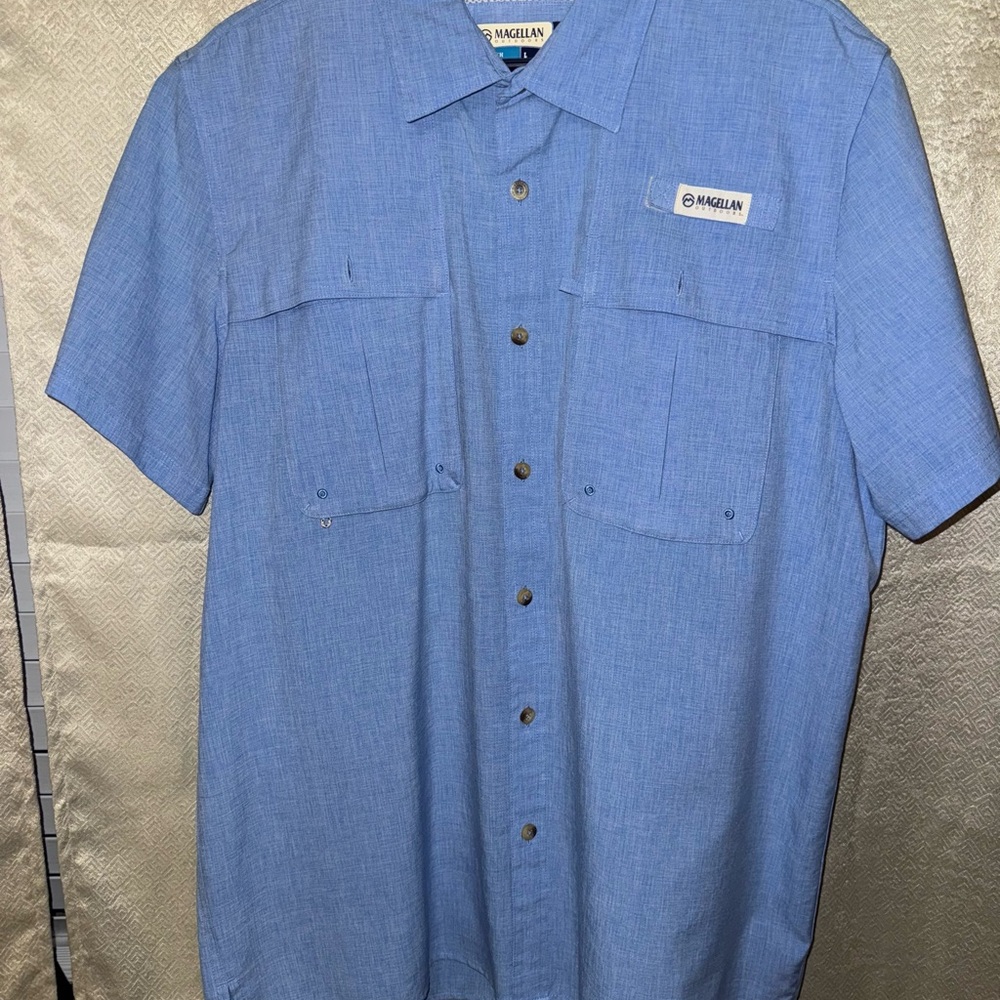 Magellan Outdoors Men's Casual Blue Button Down Shirt